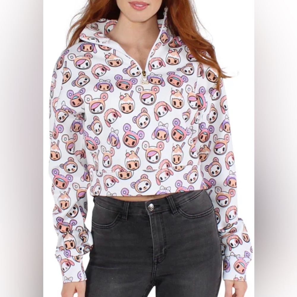 Tokidoki Cartoon Print Crop Top - Pink and Purple